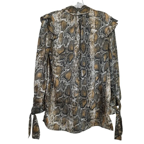 Zara Women's Snake Print Ruffled Career Blouse Size S With Tie Neck Long Sleeves - Picture 2 of 13
